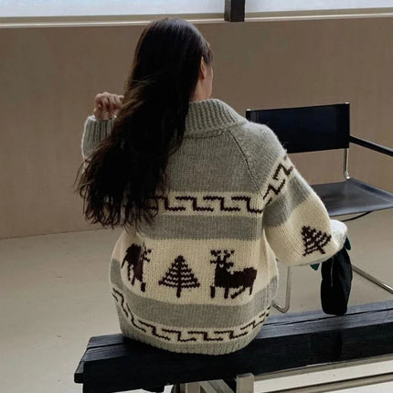 Cardigan Pull de Noël à motif de renne, toucher doux comme le nuage