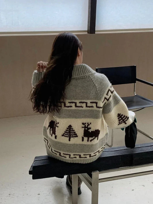 Cardigan Pull de Noël à motif de renne, toucher doux comme le nuage