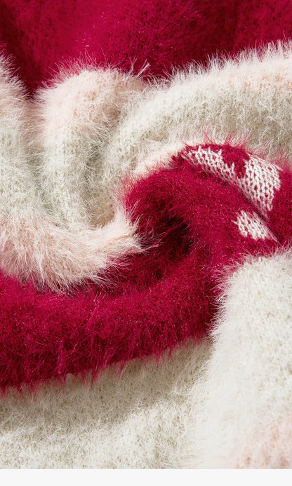 Pull de Noël tricoté à rayures et flocons de neige