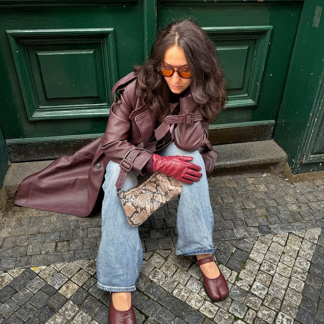 Red Tabis Mary Jane Shoes with Split Toe