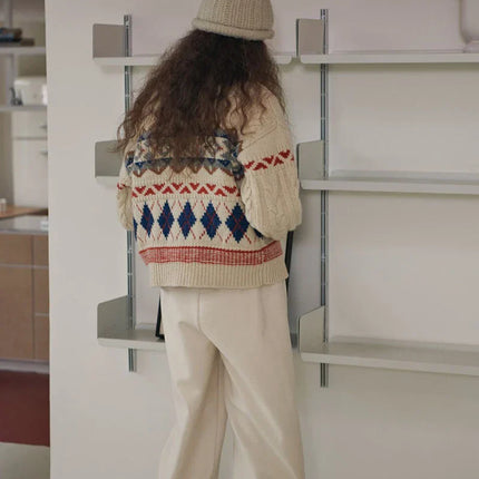 Cardigan de Noël tricoté à motif argyle, style vintage et confortable
