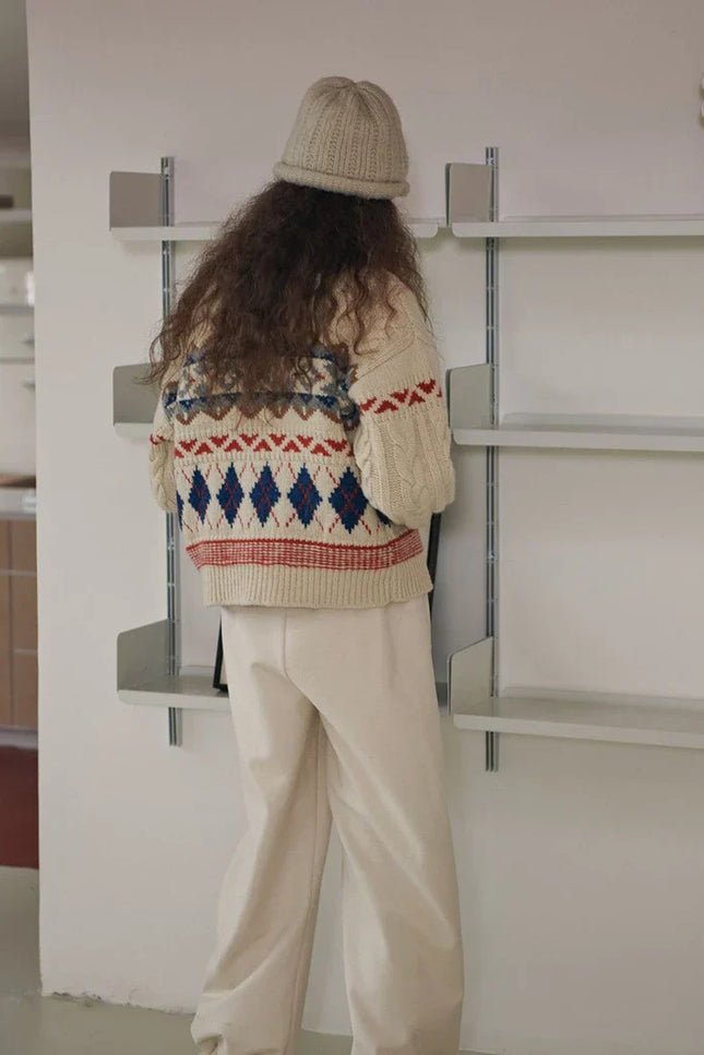 Cardigan de Noël tricoté à motif argyle, style vintage et confortable