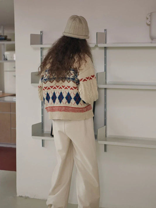 Cardigan de Noël tricoté à motif argyle, style vintage et confortable