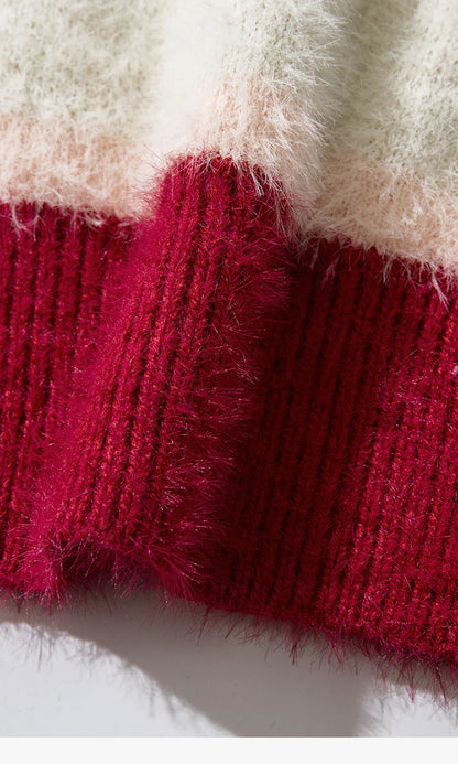 Pull de Noël tricoté à rayures et flocons de neige