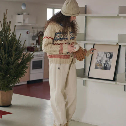 Cardigan de Noël tricoté à motif argyle, style vintage et confortable