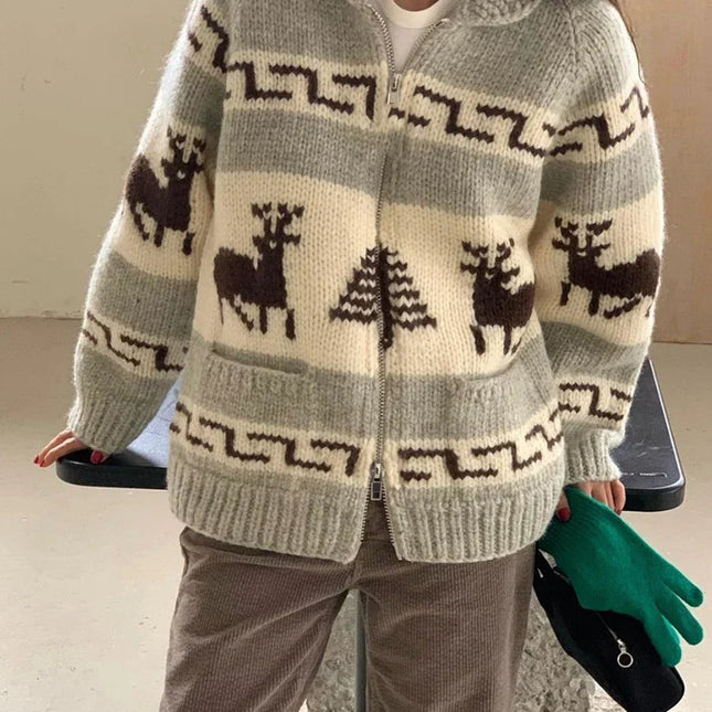 Cardigan Pull de Noël à motif de renne, toucher doux comme le nuage