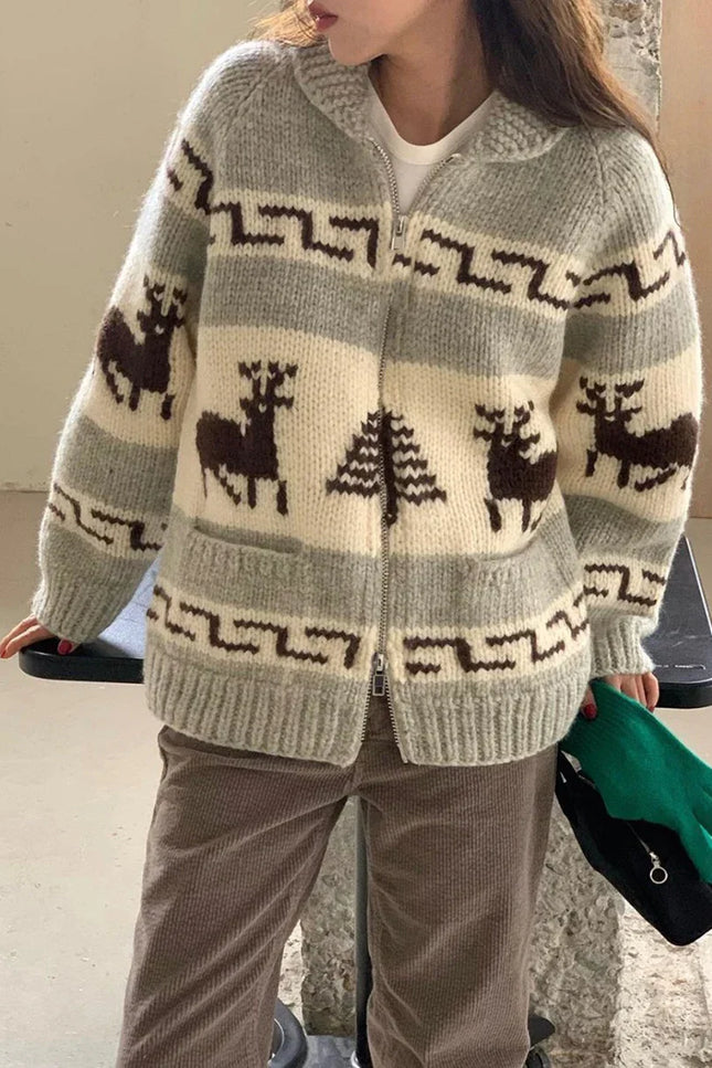 Cardigan Pull de Noël à motif de renne, toucher doux comme le nuage