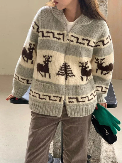Cardigan Pull de Noël à motif de renne, toucher doux comme le nuage
