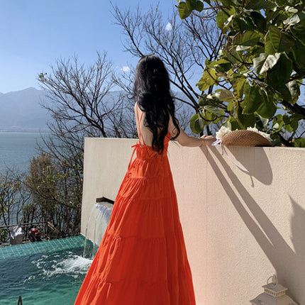 Onbely robe maxi longue à fines brides dos nu de plage orange