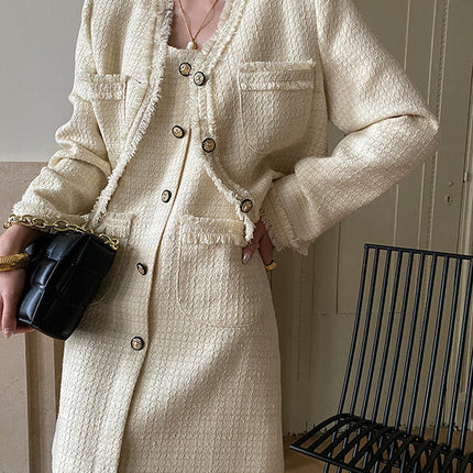 Onbely ensemble veste robe courte tweed boutonnage avec poches femme