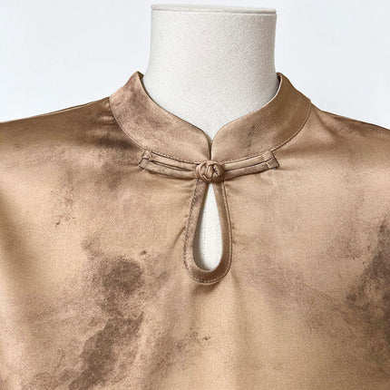 Onbely Cheongsam Qipao Satin Dorée Élégant Sans Manches