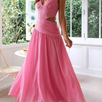 Onbely Robe de soirée longue à découpes latérales et col en V élégante pour bal de promo boho dress