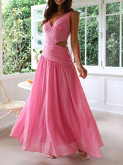 Onbely Elegant V Neck Side Cutout Long Prom Evening Dress