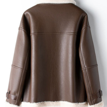 Onbely manteau aviateur simili cuir fermeture éclair femme hiver