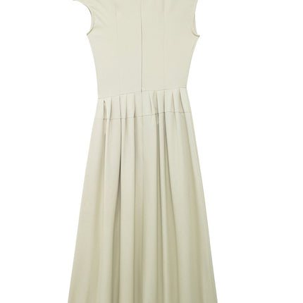 Onbely robe longue trapèze unicolore plissé col asymétrique mode tous les jours bureau