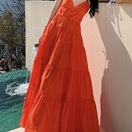 Onbely robe maxi longue à fines brides dos nu de plage orange