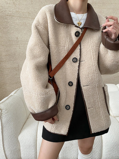Onbely manteau aviateur simili cuir réversible boutonnage pour femme