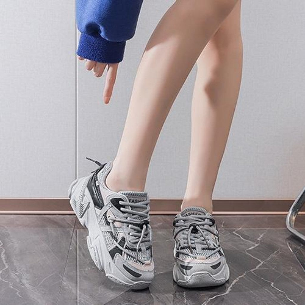 Onbely Baskets Chunky Femme Blanches – Chaussures de Sport à Semelle Épaisse – Style Urbain Respirant & Confort Élevé