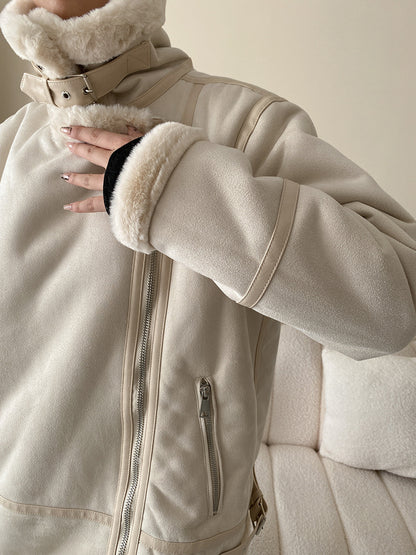 Onbely manteau aviateur en suédine doublé polaire femme hiver mode