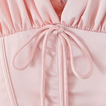 Onbely Robe Courte noeud papillon V-col Sans Manches doux Rose