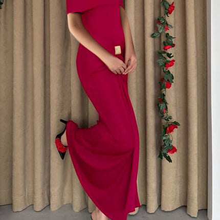 Onbely robe de soirée longue moulante col bateau cintrée élégant mode bal de promo