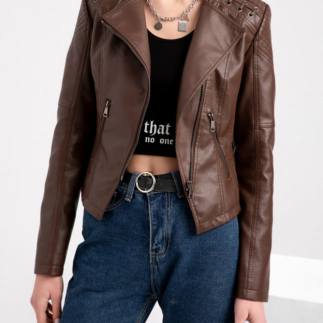 Onbely Perfecto femme en cuir PU avec poches et fermeture éclair