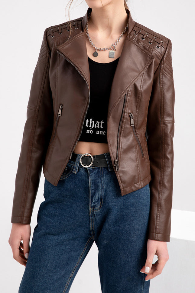 Onbely Perfecto femme en cuir PU avec poches et fermeture éclair