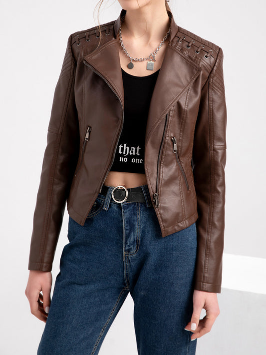 Onbely Perfecto femme en cuir PU avec poches et fermeture éclair