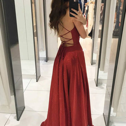 Onbely robe femme longue brillante à paillettes décolleté plongeant fluide dos nu à fines bretelles sans manches de soirée