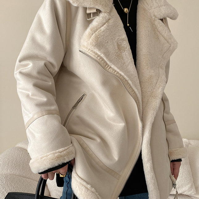 Onbely manteau aviateur en suédine doublé polaire femme hiver mode