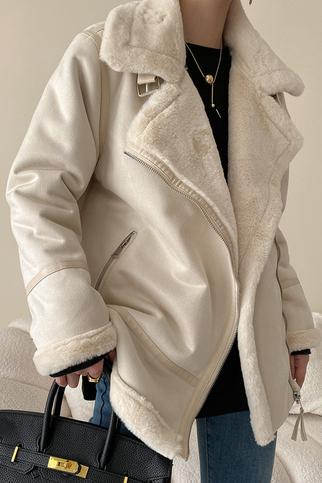 Onbely manteau aviateur en suédine doublé polaire femme hiver mode