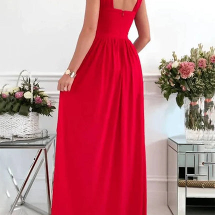 Onbely robe longue fluide fendue sur le côté col licou dos nu bretelles col en V sans manches femme élégante soirée bal de promo cérémonie