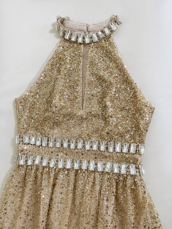 Onbely robe longue de soirée brillante paillette strass licou - onbely