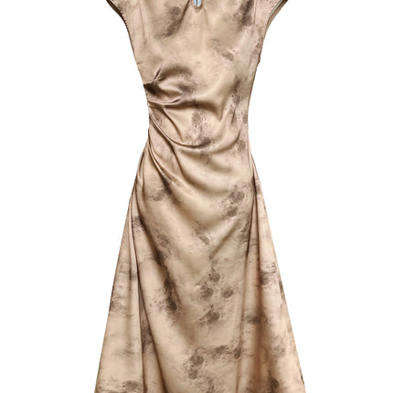 Onbely Cheongsam Qipao Satin Dorée Élégant Sans Manches