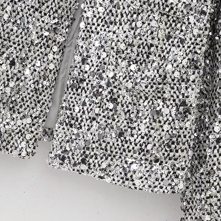 Onbely veste en tweed brillante paillette col rond femme Argent