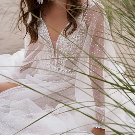 Onbely robe de mariée princesse fendu le côté manches bouffantes bohème boho dress