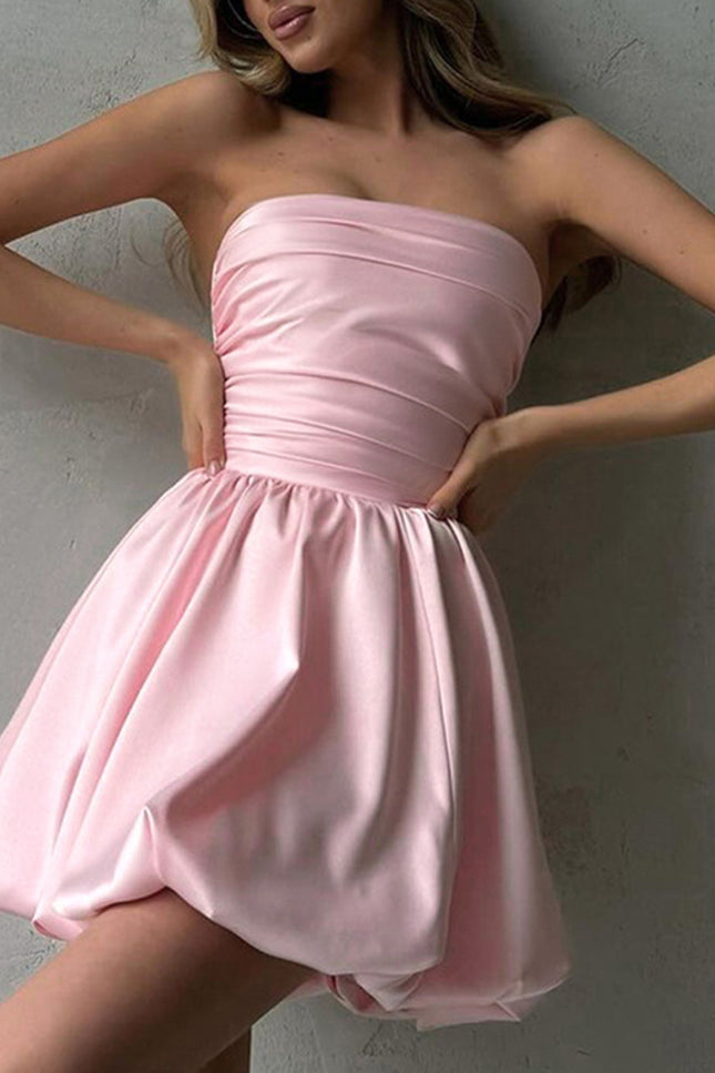 Onbely Mini robe de soirée volumineuse sans bretelles en satin cocktail