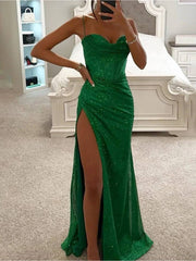 Onbely robe longue moulante fendue sur le côté bustier à fines bretelles sans manches femme élégante de soirée