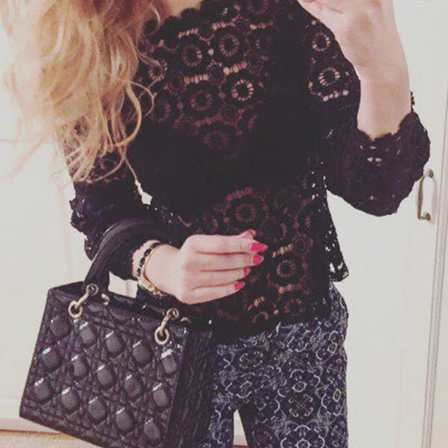 Onbely chemisier en dentelle découpes transparent mode femme top