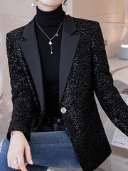 Onbely blazer brillante paillette avec poches boutons col revers femme mode - onbely