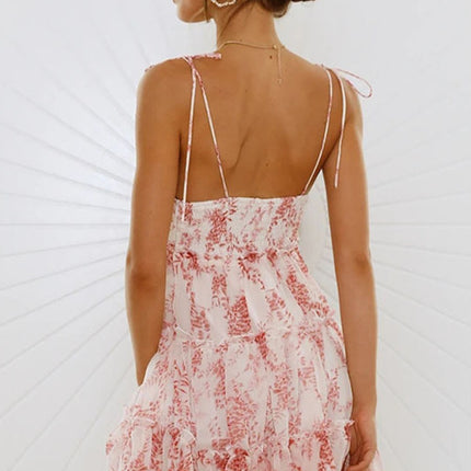 Onbely robe courte imprimé à fleurie à fines brides col carré doux tous les jours vacances boho dress