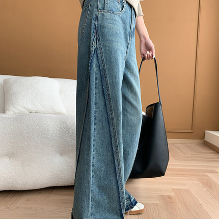 Onbely Jeans Longs Flare Évasé Vintage pour Femme avec Poches et Fermeture Éclair