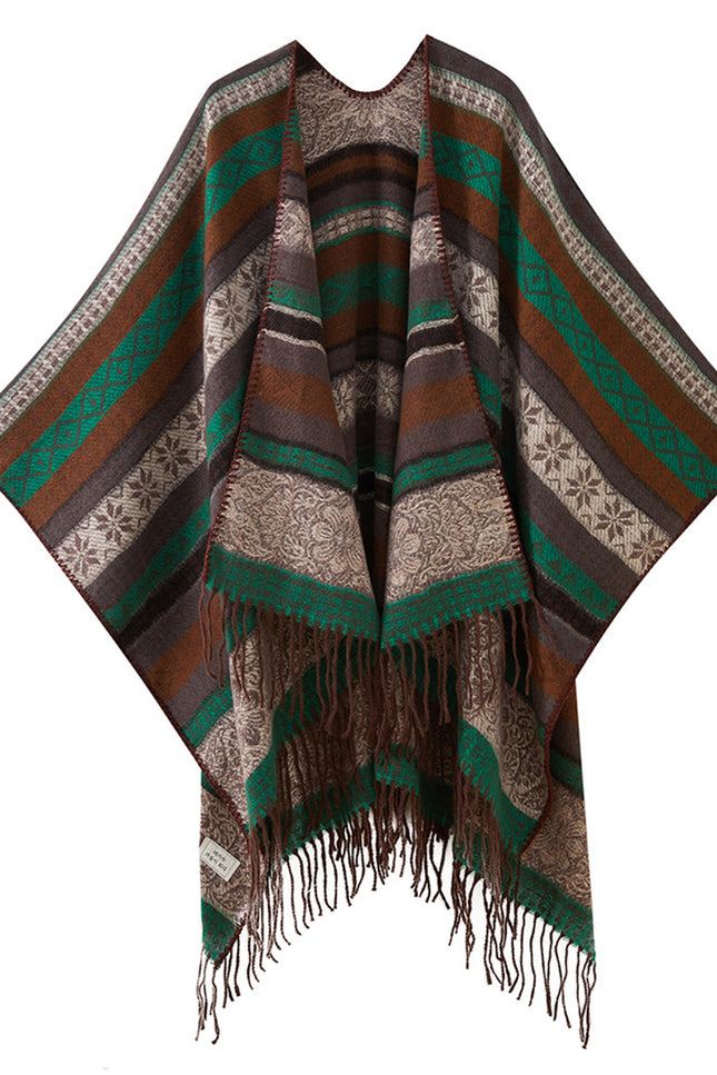 Onbely châle jacquard avec frange ethnique