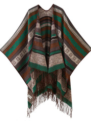 Onbely jacquard shawl with ethnic fringe