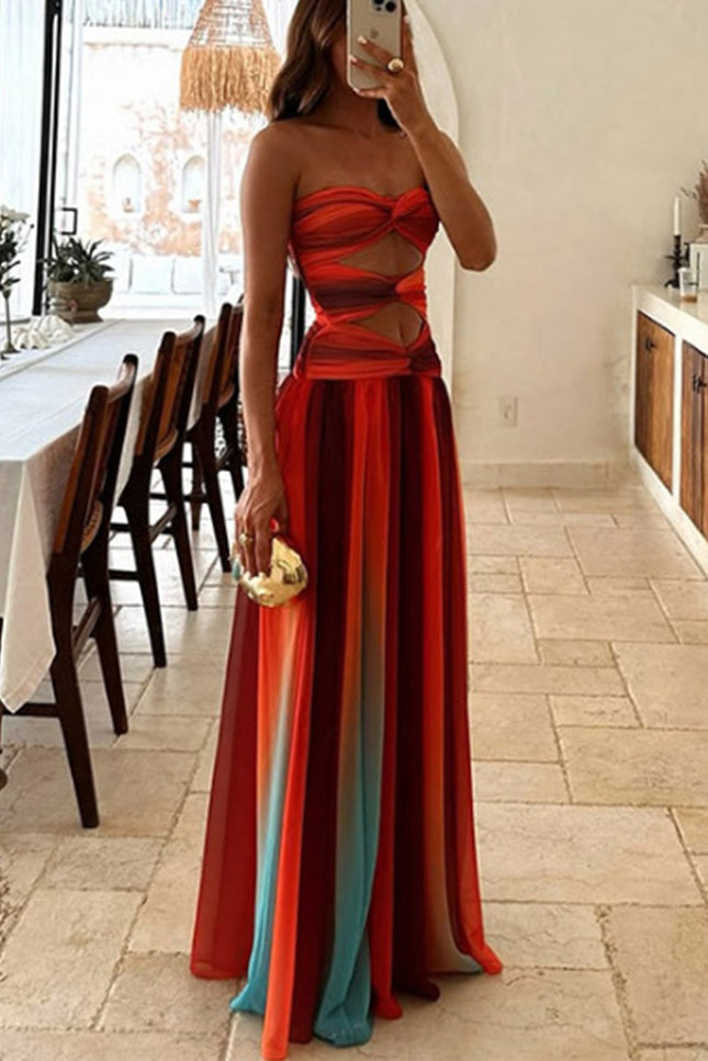 Onbely robe longue trapèze imprimé à fleurie plissé bustier col bateau mode tous les jours vacances boho dress