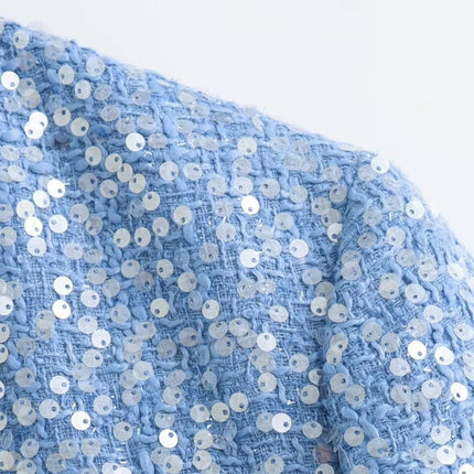 Onbely veste en tweed brillante paillette femme mode