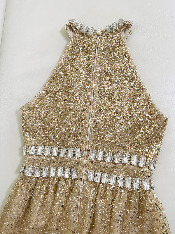 Onbely robe longue de soirée brillante paillette strass licou - onbely