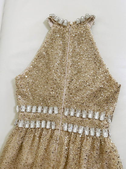 Onbely robe longue de soirée brillante paillette strass licou - onbely
