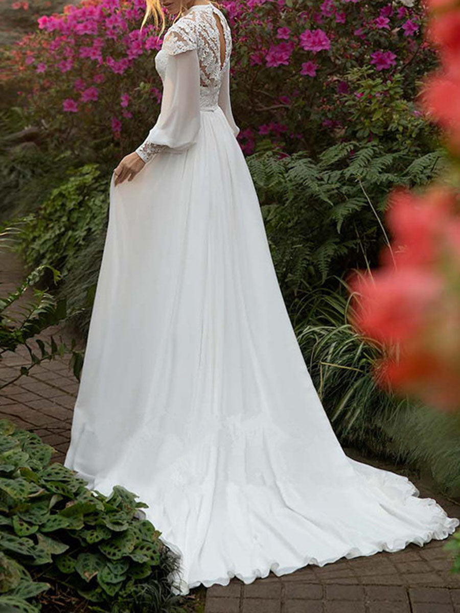 Onbely robe maxi longue de mariée princesse manches longues vintage