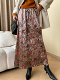 Onbely jupe longue vintage velours imprimé à fleurie